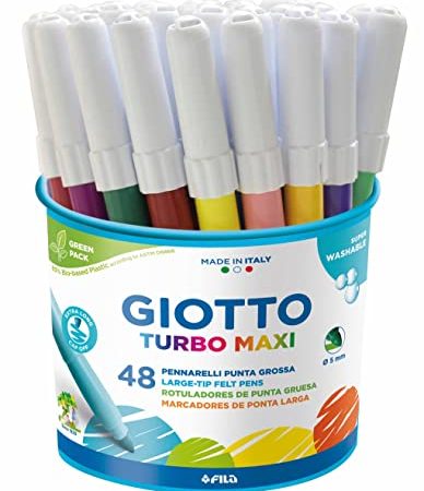 Giotto Turbo Maxi 521400 Pennarelli , Punta Larga, 5Mm, Confezione Da 48, Assortiti