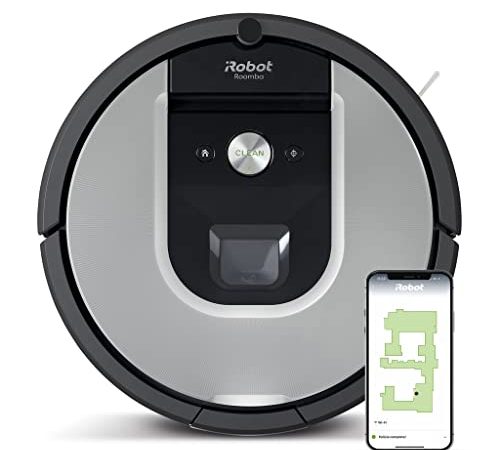 iRobot Roomba 971, Robot aspirapolvere WiFi, Power-Lifting, Dirt Detect, Adatto per peli di Animali Domestici, Tecnologia Imprint, Sistema Pulizia 3 Fasi, programmabile con App, 70 Decibel, Argento