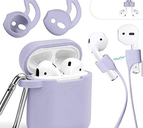 Mauri Custodia AirPods in Silicone Compatibile con Cuffie Apple earpods 2 & 1, Air-pods Cover con Supporto Ricarica Wireless e moschettone, Case Viola