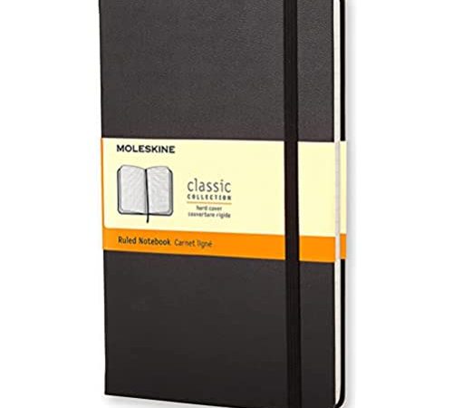 Moleskine Classic Notebook, Taccuino a Righe, Copertina Rigida e Chiusura ad Elastico, Formato Large 13 x 21 cm, Colore Nero, 240 Pagine