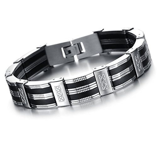 OIDEA Bracciale Braccialetto per Uomo Braccialetto Catena in Acciaio Inox Nero Argento