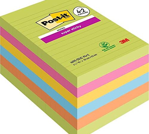 Post-It 70007006342 Sticky Foglietti, Dimensioni 101 x 152 mm, 6 Pezzi