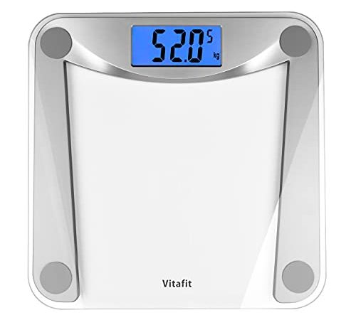 Vitafit Bilancia Pesapersone Digitale Alta Precisione con Tecnologia Step-on,Bilancia Pesa Persona Digitale con Grande display a LCD, 5 kg-180 kg, Design trasparente