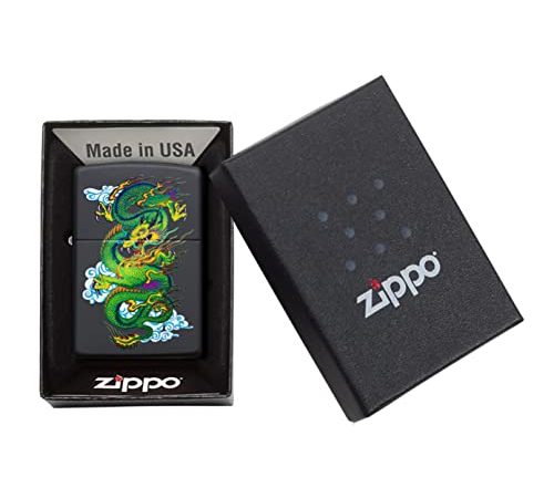 Accendino Zippo® Black Matte Dragon 29839, Accendino Antivento Ricaricabile Zippo, Realizzato in Metallo con Caratteristico "click" Zippo, Color Nero, Made in USA, Ottima Idea Regalo