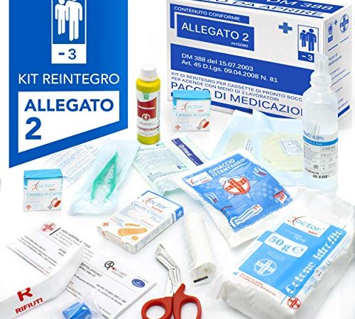 AIESI® kit di reintegro ALLEGATO 2 pacco medicazione per cassetta pronto soccorso aziende meno 3 dipendenti # Conforme DM388/DL81 # Made in Italy