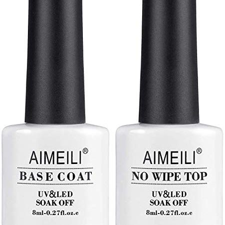 AIMEILI Base e Top coat Semipermanente Smalto Semipermanente per Unghie in Gel Soak Off UV LED Smalti Gel per Unghie Kit Semipermanente Unghie Kit per Manicure 2 x 8ml