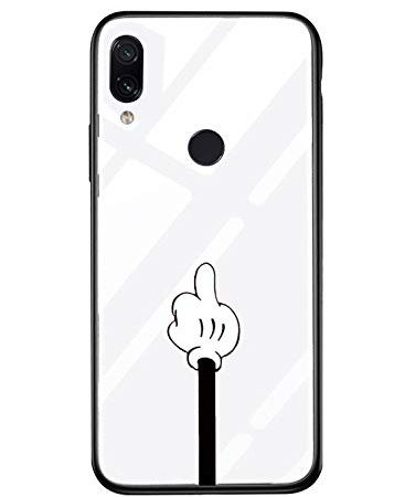 Alsoar Cover per Redmi Note 7 Cover Ultra Sottile Custodia Protettiva per Redmi Note 7,Morbido Silicone Bumper + AntiGraffii Vetro Temperato Cornice Antiurti Moda Disegni (Dito medio)