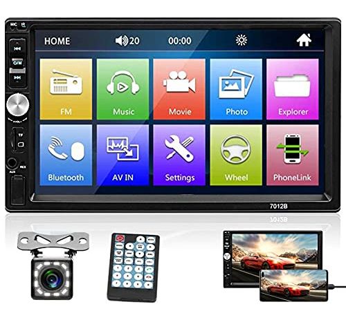 Autoradio 2 Din Bluetooth - Stereo per auto player digitale con touchscreen da 7 pollici, lettore multimediale auto con telecamera per retromarcia, telecomando, supporta MirrorLink/FM/USB/AUX/TF/SWC