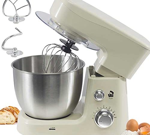 Bakaji Impastatrice Planetaria Potenza 800W con Ciotola in Acciaio Inox da 4 LT Impastatore Robot da Cucina 6 Velocità 3 Ganci Impasto Inclusi per Impastare Sbattere Montare (Crema)