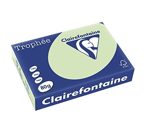 Clairefontaine Trophée 1777C - Fogli, Grammatura 80g, Colore Verde Golf, A4, Confezione da 500 fogli