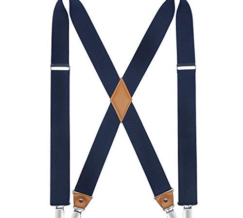 HISDERN Bretelle per uomo con molto forte 4 clip Bretelle Heavy Duty Bretella regolabile blu Navy