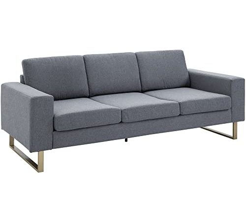 HOMCOM Divano a 3 Posti Relax Salotto con Cuscini 200 × 82 × 78cm Tessuto di Lino Grigio