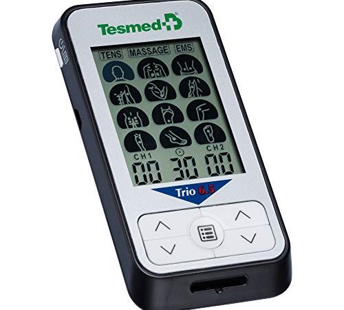 TESMED Trio 6.5 elettrostimolatore con Batteria Ricaricabile, Muscolare, TENS e Massaggio - 36 programmi - 40 Livelli di intensità - 4 elettrodi (Non Necessitano di Gel)