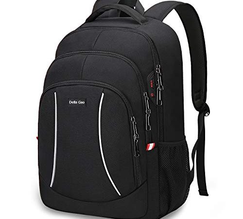 Zaino Uomo, Zaino Porta PC 15,6 Pollici con Fessura Di Ricarica USB Zaino Lavoro, Impermeabile zaino scuola Superiore Università Multifunzione per Uomo & Donna - Nero