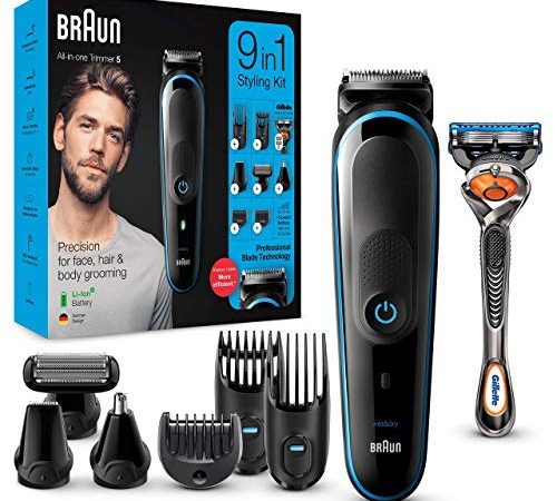 Braun Regolabarba Tagliacapelli Uomo Rasoio Incluso, Rifinitore Barba, 7 Accessori inclusi, 85% di Plastica in Meno, Idea Regalo, MGK5280 All-in-One Nero