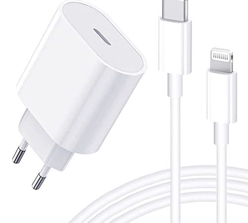 Caricatore iPhone 20W - Certificato Apple MFi - Caricabatterie Rapido USB C e Cavo iPhone USB C Lightning 2M Alimentatore a Ricarica Rapida PD 3.0 per iPhone 13 Pro Max 13 12 SE 11 XR XS X 8 Plus iPad