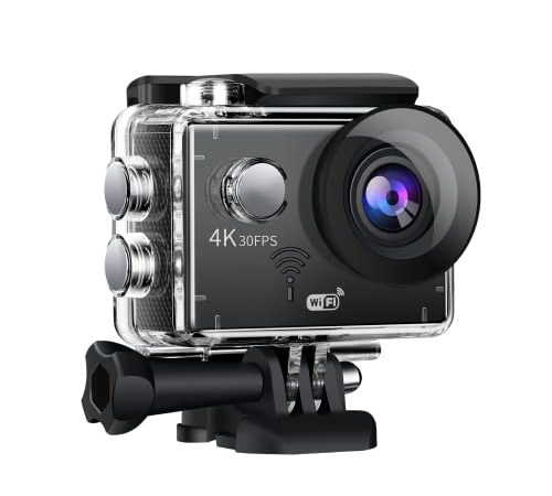 FMAIS Action Cam 4K 30fps con WiFi, Sports Camera da 16 MP e 170° Grandangolare, Fotocamera subacquea da 30M dotato batterie di grande capacità e Accessori di montaggio