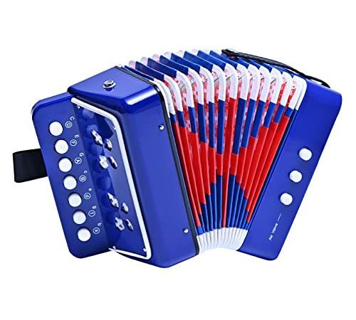 LIEKE Fisarmonica per bambini, 10 tasti organetto, strumento musicale, regalo per adulti, studenti principianti (blu)