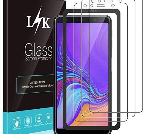 LϟK 3 Pezzi Pellicola Protettiva per Samsung Galaxy A7 2018 - Trasparente Pellicola Vetro Temperato 9H Durezza Curva 3D Senza Bolle Kit D'Installazione Schermo Protettivo