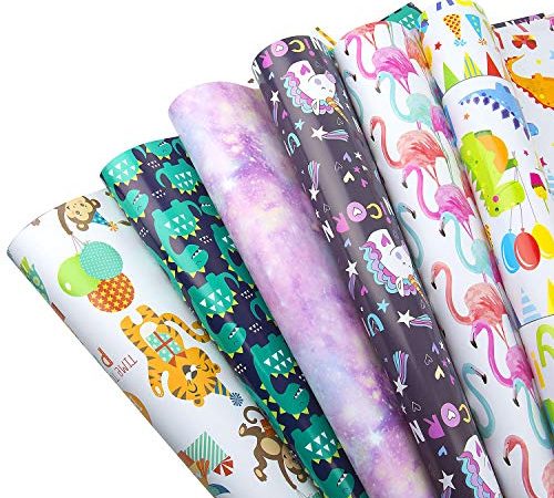 MOOKLIN ROAM Confezione da 6 Carta da Regalo per bambini Uomini Femminili Regali, 6 fantasie for Compleanno, Anniversari, Capodanno Matrimoni e Natale