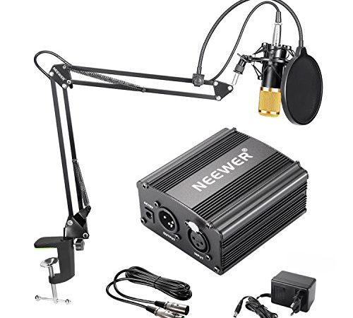 Neewer Kit di Microfono a Condensatore NW-800: Microfono Dorato, Alimentazione 48V Phantom, NW-35 Stand con Supporto Anti-vibrazione, Filtro Pop & Cavo XLR per Registrazioni a Casa in Studio