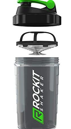 Rockitz Premium Shaker per proteine 500ml - funzione di miscelazione con filtro per infusione - per frullati proteici super cremosi per il fitness, tazza per frullati proteici - Verde | Nero