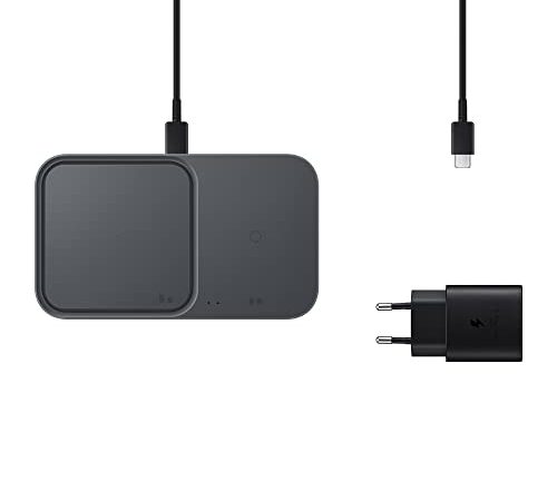 Samsung Wireless Charger Duo Fast Charging 2.0 con Power Adaper 25W, Grigio scuro