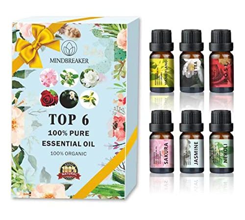 Set di oli essenziali floreali, oli aromatici aromatici biologici Top6 oli essenziali terapeutici di grado premium puro al 100%- Confezione regalo Bottiglie da 6/10 ml (Unique Essential Oil Set-TOP 6)