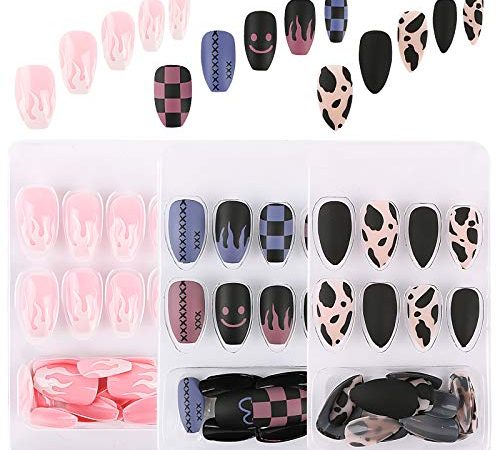 UFLF 72 Pz Unghie Finte Colorate Corte per Ragazza Nail Art Copertura Completa Unghie Artificiali Decorazione Fai da Te Arte Unghie