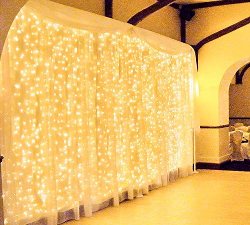 600 LED 6Mx3M Zorela Tenda Luminosa Natale Esterno Interno Prolungabile Luci di Natale 8 Modalità Tenda Luminosa Esterno Tenda di Luci IP44 Impermeabile per Natale, Giardino, Matrimonio - Bianco Caldo