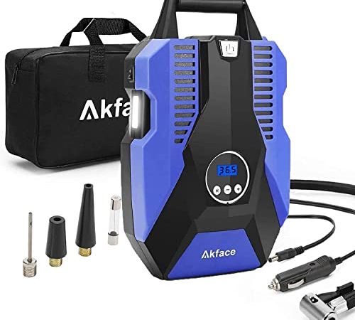 akface Compressore Portatile per Auto, 12V 150PSI Gonfiato Rapida Pompa Pressione, Gonfiatore Digitale con Auto Stop Preset Pressure LED Light Schermo LCD (Blu)