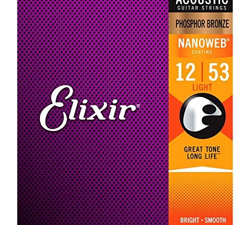 Elixir Strings Phosphor Bronze Acoustic Guitar Strings w NANOWEB Coating, Light (.012-.053)