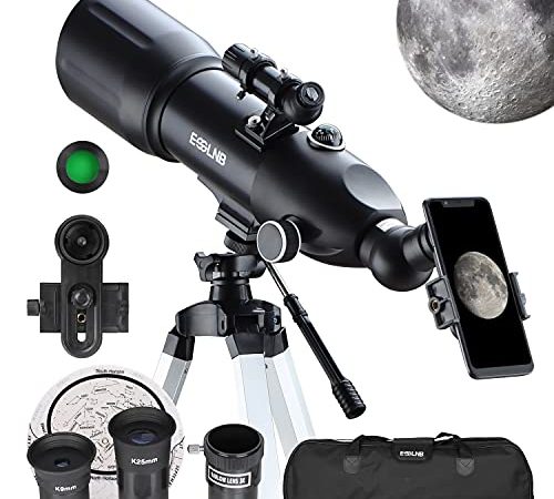 ESSLNB Telescopio Astronomico 80/400 Telescopio Astronomico Professionale con 80 mm Lente Completamente Rivestita Adattatore Telefonico 10X Treppiede Regolabile Lente Barlow 3X Borsa e Filtro Lunare