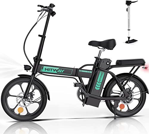 HITWAY Bicicletta Elettrica 16” Bici Elettrice Pieghevole Leggera Adulto E-bike,Li-Batteria 36V/8,4Ah,Max velocità 25km/h,Fino a 35-70km,Pedalata Assistita,Donna Uomo