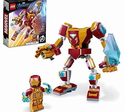 LEGO 76203 Marvel Armatura Mech Iron Man, Mattoncini Creativi con Action Figure Avengers, Giocattoli per Bambini dai 7 Anni