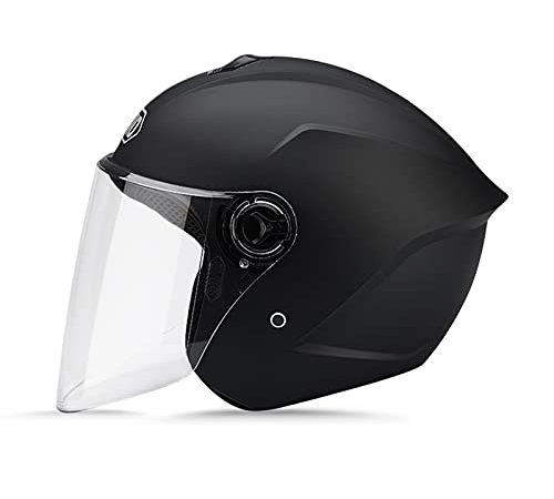 LIONCIANO Metà Aperto Faccia Casco Del Motociclo Con Visiera Riflettente，Casco Modulare Scooter，l'Anti-Collisione Protegge La Sicurezza Stradale Degli Utenti(Nero Opaco)