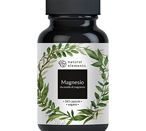 Magnesio – 365 capsule – 667 mg di ossido di magnesio, di cui 400 mg di magnesio in ogni capsula – natural elements – Testato in laboratorio, alto dosaggio, vegano