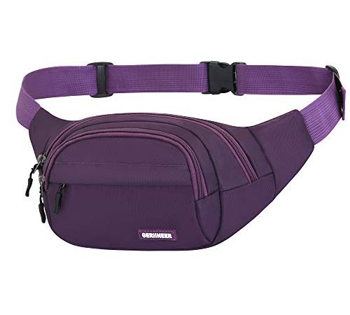 Marsupio Uomo Donna Elegante Sportivo Running Outdoor Escursioni Cintura Corsa da Uomo Donna Impermeabile Marsupio con 5 Zip-Marsupio con la Tracolla Regolabile per Corsa, Campeggio, Viaggio (Viola)