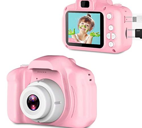 Mini portatile HD 1080P Fotocamera digitale per bambini Foto/video Macchina fotografica giocattolo da viaggio all'aperto Buoni regali per bambini Kds con schermo a colori IPS da 2,0 pollici(Rosa)