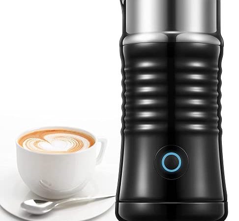 Montalatte Elettrico, 4 in 1 Milk Frother Automatico con Silenzioso, Controllo della Temperatura, Acciaio Inossidabile, Riscaldamento o Schiuma per Latte caldo, Freddo, Cioccolato, 400W, Nero