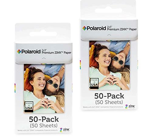 Polaroid - Carta zincata premium da 2x3 pollici in confezione doppia (100 fogli) - Compatibile con Polaroid Snap, Z2300, fotocamere istantanee SocialMatic e stampante istantanea Zip