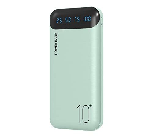 Power Bank 10000mAh Caricabatterie Portatile Batteria Esterna con 2 Uscite USB 2.4 A e Ingresso USB C Compatibile con Huawei iPhone 12 11 X iPad Samsung Galaxy S20 Tablet Android Plus (Verde)