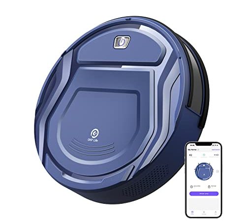 Robot Aspirapolvere,Super Sottile Aspirapolvere Robot Domestiche Silenzioso 100 Minuti Autocaricante,Aspirazione 2100Pa Controllo WiFi/App/Alexa,Ideale per Peli di Animali Tappeti Pavimento Duro