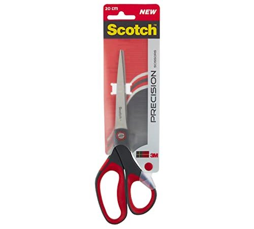 3M Scotch Precision Forbici, con Lame in Acciaio Inossidabile per un Taglio di Precisione, Impugnatura Comfort, Adatte anche per Mancini, Grigio/Rosso, 20 cm