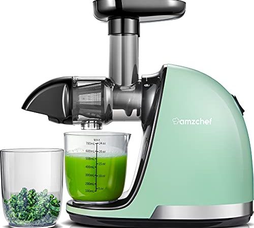 AMZCHEF Estrattore frutta e verdura - Estrattore professionale con motore silenzioso - Tasso di estrazione del succo del 90%, senza bisogno di filtrare - Estrattore di succo senza BPA - Verde