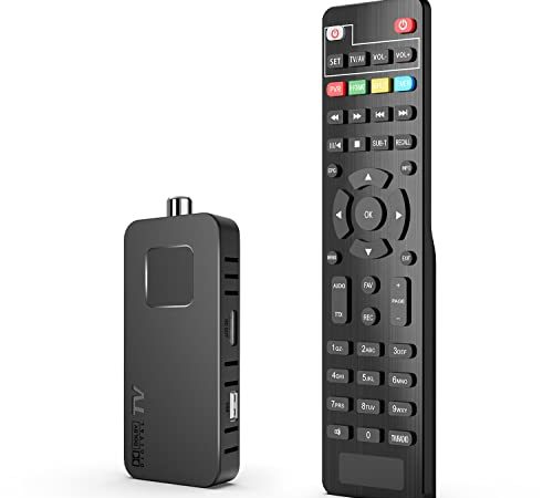 DCOLOR Decoder DVB-T2 Ricevitore Digitale Terrestre Mini Stick HDMI HD1080P H.265 HEVC 10 Bit, Supporto Dolby Audio e Multimedia USB/PVR [Telecomando 2 in 1 Incluso], Mini Stick Invisibile la TV