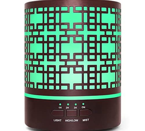 Diffusore di Oli Essenziali Ultrasuoni Umidificatore - 300ml Metallo Diffusore di Aromi Elettrico Ambiente Diffusore con 7 colori LED per Casa Ufficio Camera da Letto