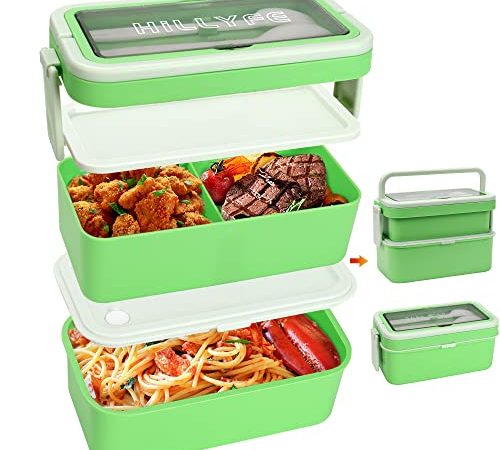 HILLYFE Bento Lunch Box 1600ML per Adulti con Scomparti Impilabile porta pranzo ermetico No BPA per Microonde e Lavastoviglie