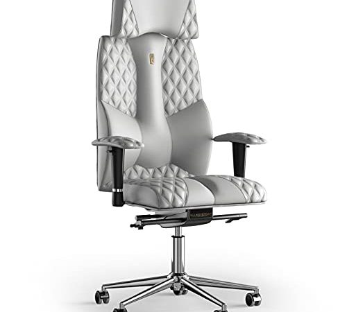 Kulik System Business Sedia da Ufficio Ergonomica Ortopedica Supporto Lombare Schienale Reclinabile, Altezza Poggiatesta Bracciolo Regolabili, Base Cromo con Ruote, Pelle Naturale Cucita Bianco