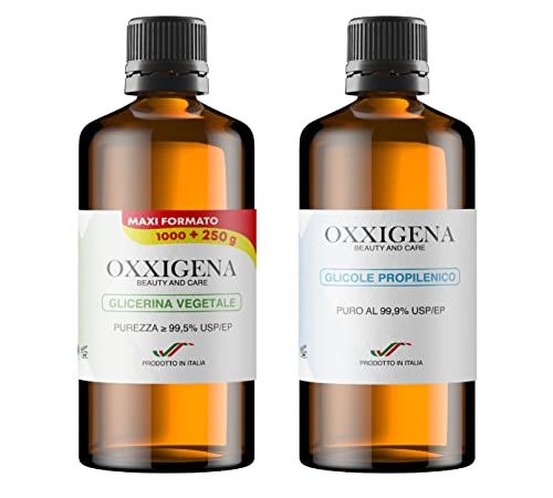 Oxxigena - Kit Base Neutra da 2 L, con Glicerina Vegetale Liquida Pura ≥ 99,5% (1 L) + Glicole Propilenico Liquido Puro (1 L), 50 VG / 50 PG, 100% Made in Italy, Purezza Farmaceutica